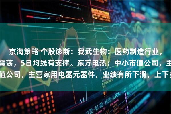 京海策略 个股诊断:我武生物:医药制造行业,创新药概念,底部箱体震荡,5日均线有支撑。东方电热:中小市值公司,主营家用电器元器件,业绩有所下滑,上下空间有限(杨勇)